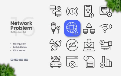 Conjunto de 16 iconos de esquema de problemas de red