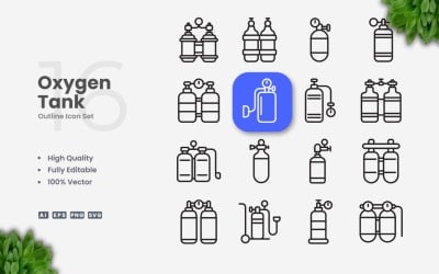 16 Oxygen Tank Outline Icon Set