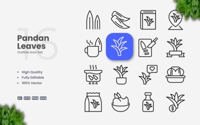 16 Pandan Leaves Outline Icon Set