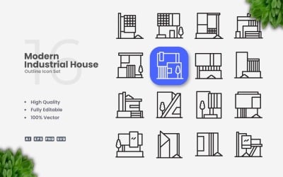 16 Modern Industrial House Outline Icon Set