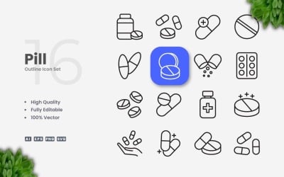 16 Pill Outline Icon Collection