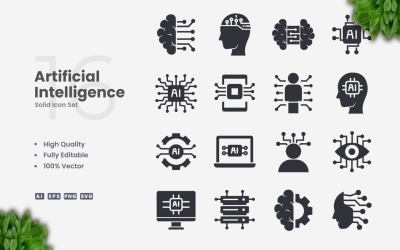 16 Artificial Intelligence Solid Icon Set