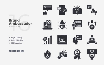 16 Brand Ambassador Solid Icon Set