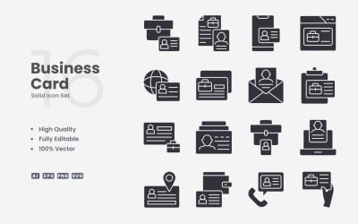 16 Business Card Solid Icon Set