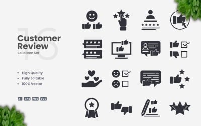 16 Customer Review Solid Icon Set