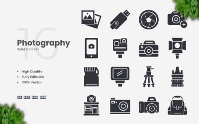 16 Photography Solid Icon Set