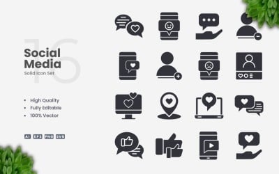 16 Social Media Solid Icon Set