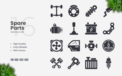 16 Spare Parts Solid Icon Set