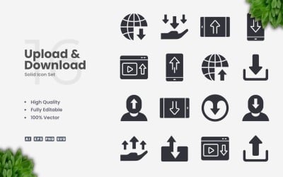 16 Upload and Download Solid Icon Set