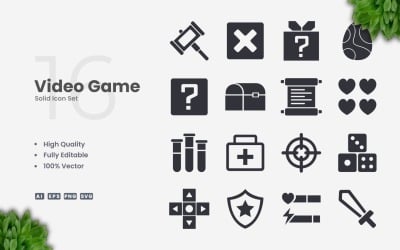 16 Video Game Solid Icon Set