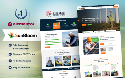 SunBloom – Solar &amp;amp; Renewable Green Energy WordPress Elementor Template