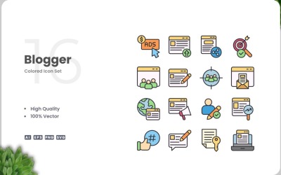 16 Blogger Color Icon Set