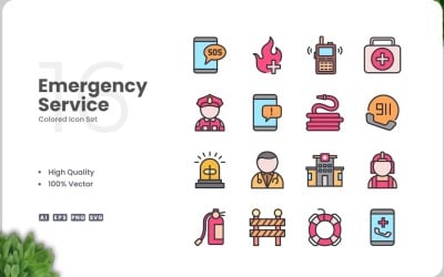 16 Emergency Service Icon Color Set