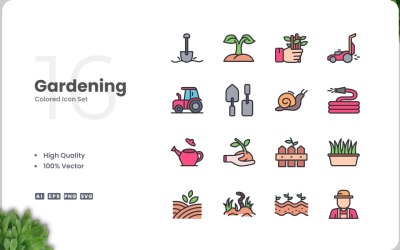 16 Gardening Icon Color Set