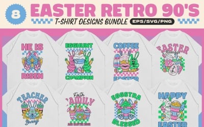 Easter Retro 90&#039;s T-shirt Designs Bundle