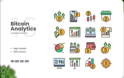 16 Zestaw kolorów ikon Bitcoin Analytics