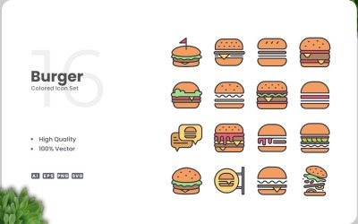 16 Burger Icon Color Collection