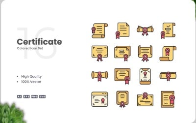 16 Certificate Icon Color Set