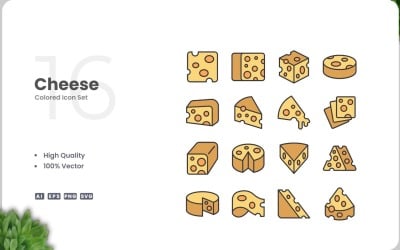 16 Cheese Icon Color Collection