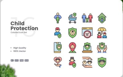 16 Child Protection Icon Color Set