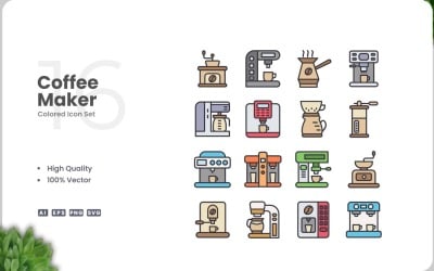 16 Coffee Maker Icon Color Set