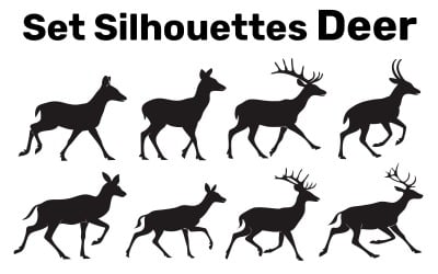 Set Silhouettes Deer, Vector, Easy to Edit isolated on white Background