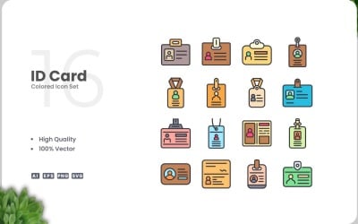 16 Id Card Colored Icons Set