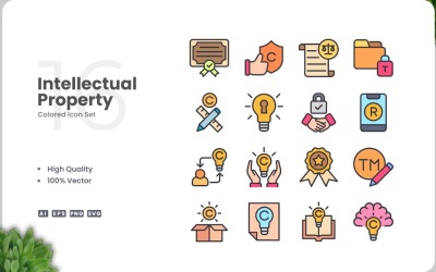 16 Intellectual Property Colored Icons Set