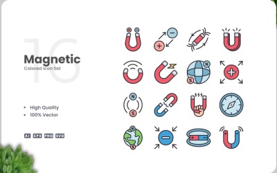 Conjunto de 16 ícones coloridos magnéticos