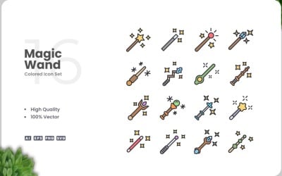 16 Magic Wand Colored Icons Set