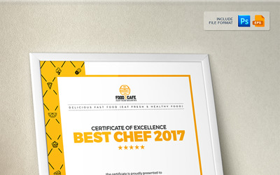 Modello di progettazione del certificato per il modello di certificato del miglior chef fast food e ristorante