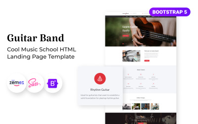 Kytarová kapela – šablona vstupní stránky HTML5 hudební školy