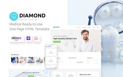 Diamond - Шаблон цільової сторінки HTML Bootstrap 5 для стоматології