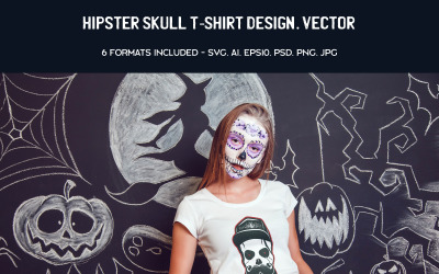 Projekt czaszki Hipster. Wektor SVG - projekt koszulki