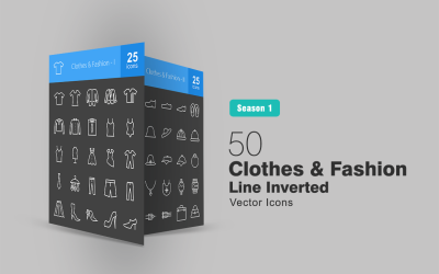Set di 50 icone invertite di abbigliamento e moda