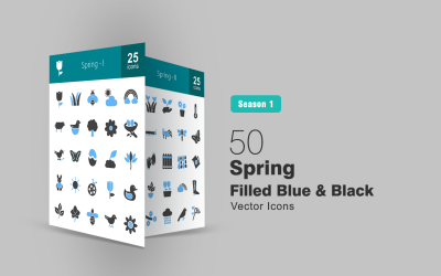 50 Spring Filled Blue &amp; Black Icon Set