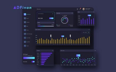 黑暗的素描模型l&用户界面du tableau de bord ADFinan Finance