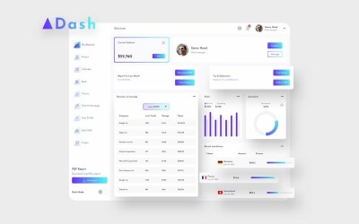 Szablon szkicu światła interfejsu ADash Finance Dashboard Ui