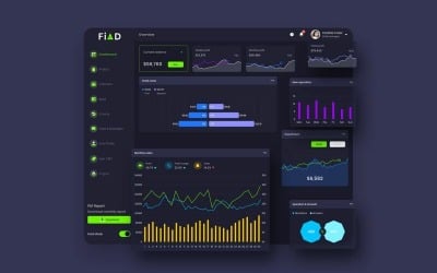 FiAD财务仪表板用户界面的黑暗草图模板