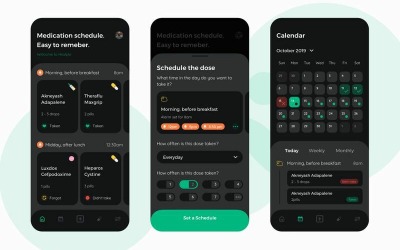 Heaple Darkmode - Schets sjabloon voor gebruikersinterface van medische mobiele app