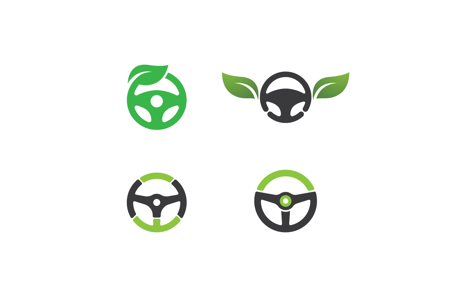 绿色汽车的方向盘与标志插图矢量平面设计