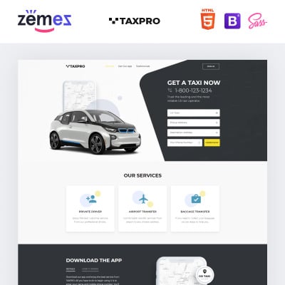 Taxpro - Taxi Minimal Bootstrap HTML modèle de page datterrissage adaptatif #77212