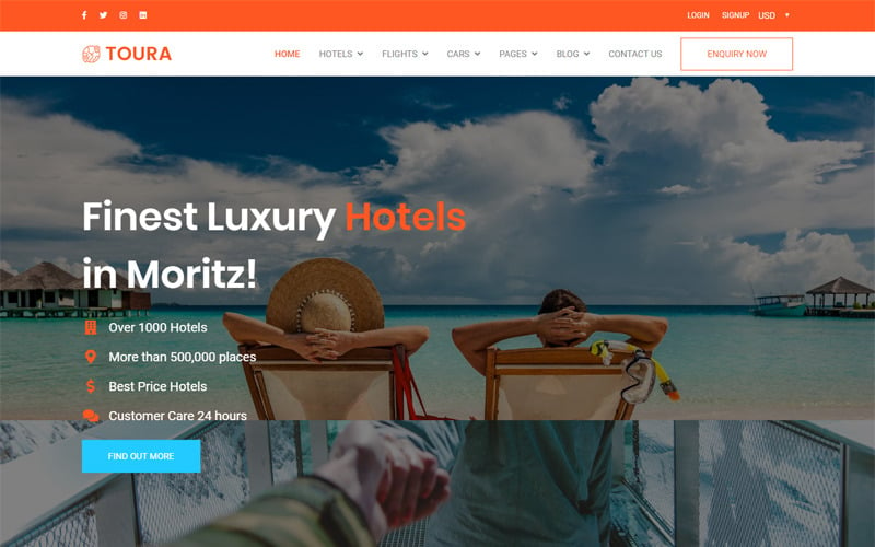 Toura - Modèle de site Web réactif de réservation d'agence de voyage