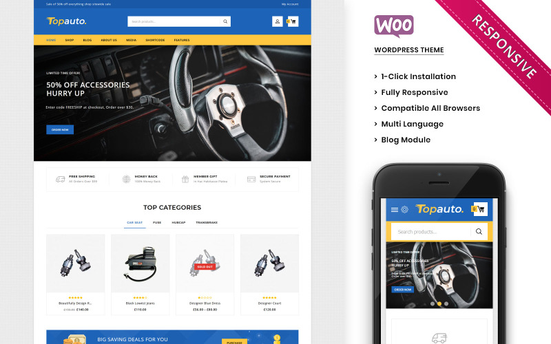 Topauto - автозапчасна чуйна тема WooCommerce