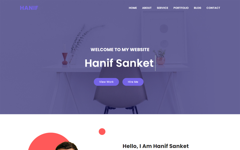 Modelo de página de destino HTML de portfólio pessoal Hanif