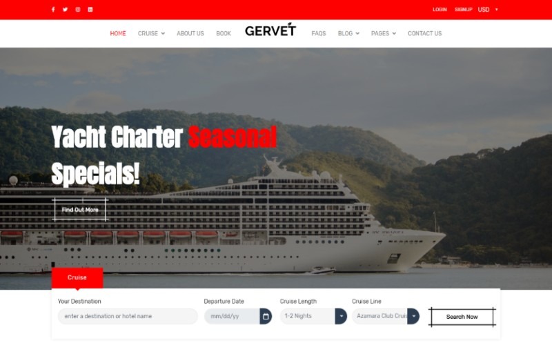 Plantilla de sitio web Html5 de reserva de cruceros