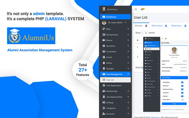Alumnius- Admin-mall för Laravel Association Management System