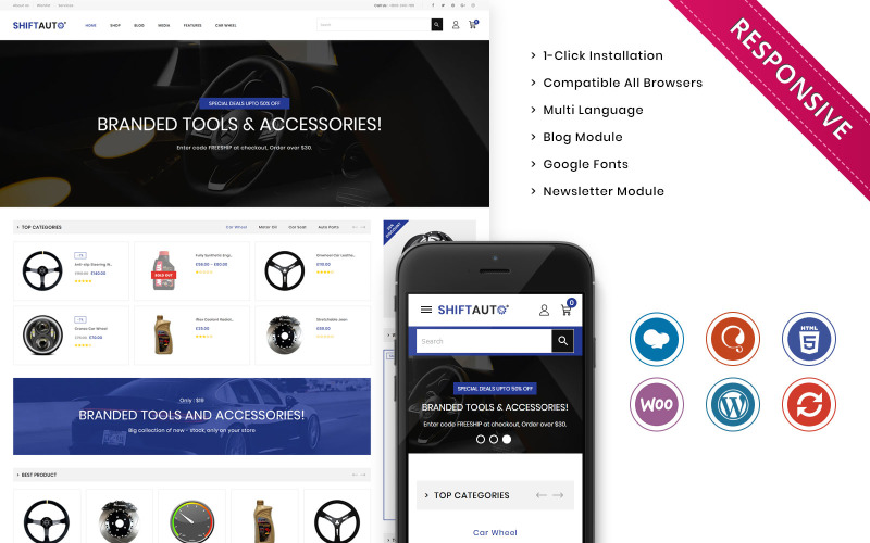 Shiftauto - Responsivt WooCommerce-tema för Autoparts Store