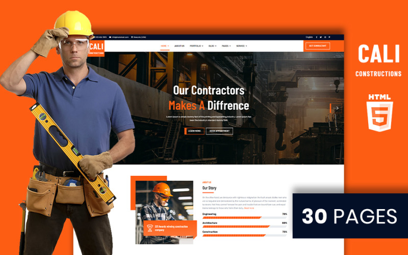 Construcciones Cali | Plantilla de sitio web HTML5 para tienda de construcción y herramientas