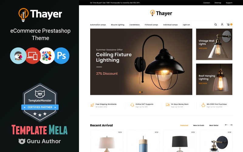 Thayer - Ljus- och heminredningsbutik PrestaShop-tema